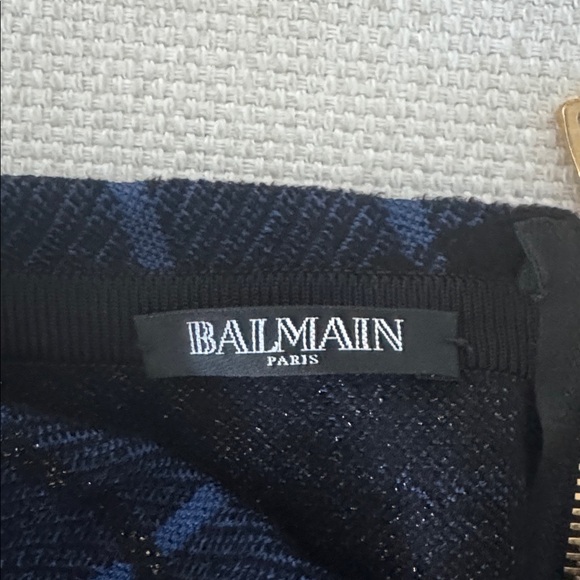 Balmain Asymmetrical Blue and Black Skirt with Gold Studs - Picture 3 of 4